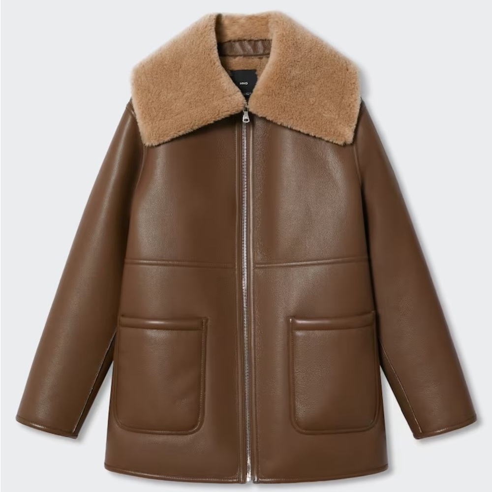 Mango Brown Shearling-lined Coat